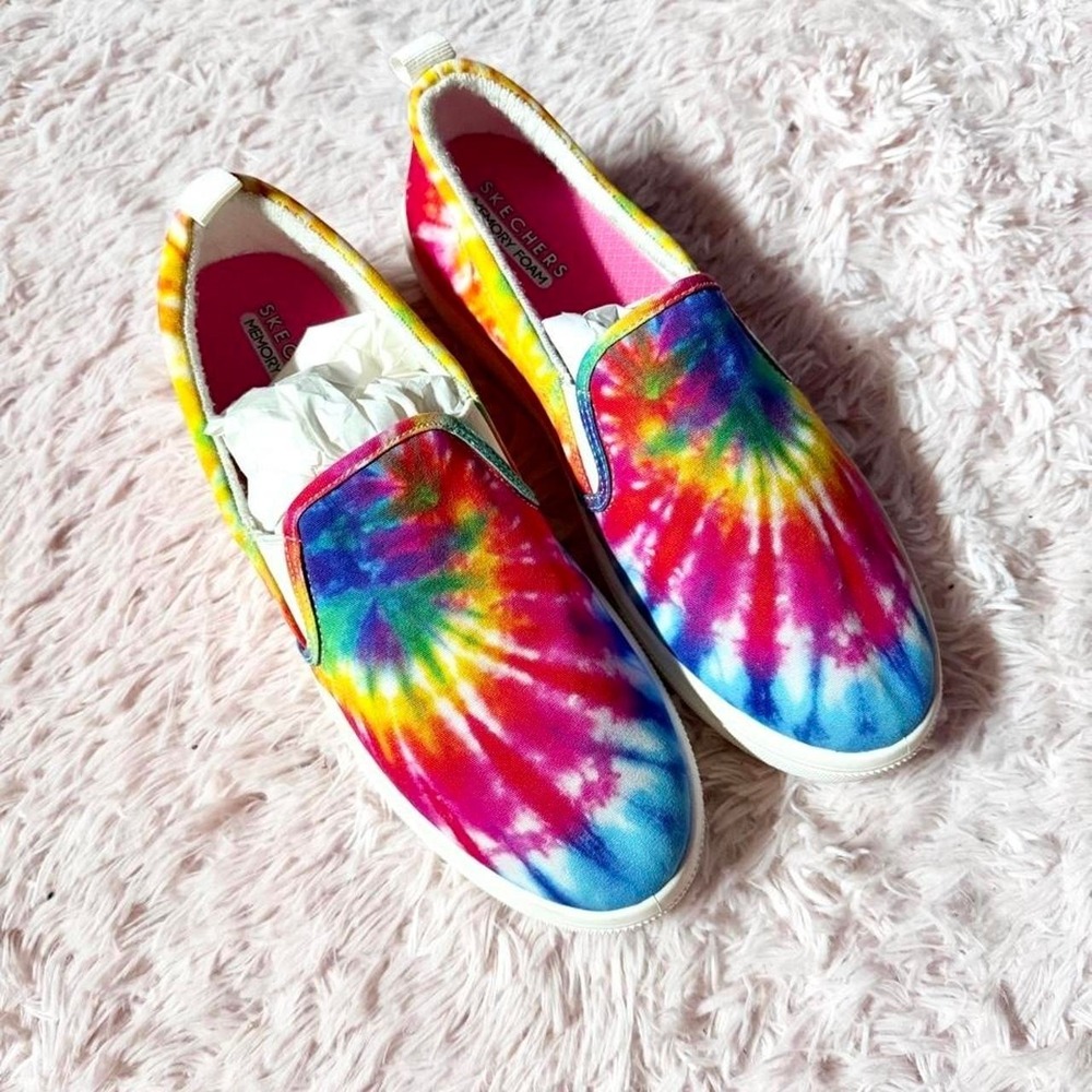 Rainbow Colorful Tie Dye Hippie Kidcore Statement Slip on Shoes Womens 9 Boho